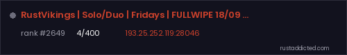 RustVikings | Solo/Duo | Fridays | FULLWIPE 18/09 17:00CEST – Rust server stats