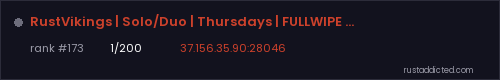 RustVikings | Solo/Duo | Thursdays | FULLWIPE 23/07 17:00CEST – Rust server stats
