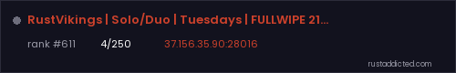 RustVikings | Solo/Duo | Tuesdays | FULLWIPE 21/07 17:00CEST – Rust server stats
