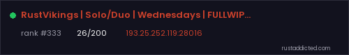 RustVikings | Solo/Duo | Wednesdays | FULLWIPED 06/08 20:00CEST – Rust server stats
