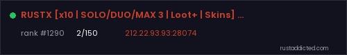 RUSTX [x10 | SOLO/DUO/MAX 3 | Loot+ | Skins] WIPE 04.08 – Rust server stats