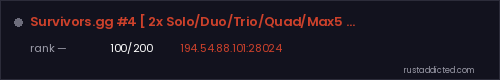 Survivors.gg #4 [ 2x Solo/Duo/Trio/Quad/Max5 ] WIPED 20.09 – Rust server stats
