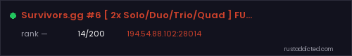 Survivors.gg #6 [ 2x Solo/Duo/Trio/Quad ] FULLWIPED 06.08 – Rust server stats