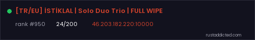 [TR/EU] İSTİKLAL | Solo Duo Trio | FULL WIPE – Rust server stats