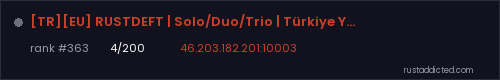 [TR][EU] RUSTDEFT | Solo/Duo/Trio | Türkiye YeniOyuncu #Best – Rust server stats