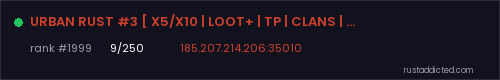 URBAN RUST #3 [ X5/X10 | LOOT+ | TP | CLANS | KITS ] – Rust server stats