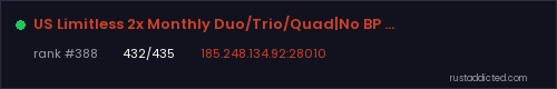 US Limitless 2x Monthly Duo/Trio/Quad|No BP Wipes|Noob Friendly – Rust server stats