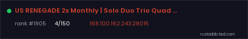 US RENEGADE 2x Monthly | Solo Duo Trio Quad | 50% Upkeep | – Rust server stats