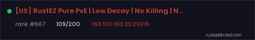 [US] RustEZ Pure PvE | Low Decay | No Killing | No Raiding – Rust server stats