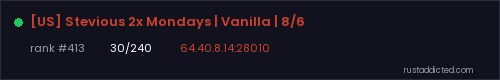 [US] Stevious 2x Mondays | Vanilla | 8/6 – Rust server stats