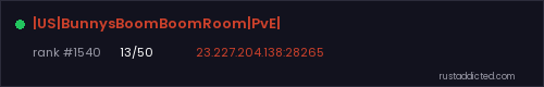 |US|BunnysBoomBoomRoom|PvE| – Rust server stats