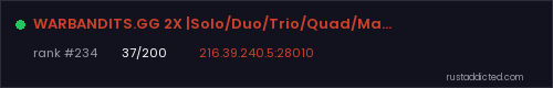 WARBANDITS.GG 2X |Solo/Duo/Trio/Quad/Max5| JUST FULLWIPED – Rust server stats