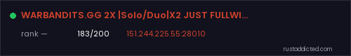 WARBANDITS.GG 2X |Solo/Duo|X2 JUST FULLWIPED – Rust server stats