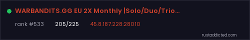 WARBANDITS.GG EU 2X Monthly |Solo/Duo/Trio|No BP Wipes| – Rust server stats