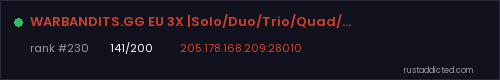 WARBANDITS.GG EU 3X |Solo/Duo/Trio/Quad/Max5|LootX3| JUST WIPED – Rust server stats