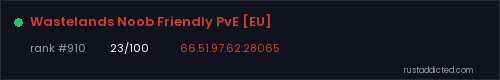 Wastelands Noob Friendly PvE [EU] – Rust server stats