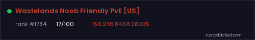 Wastelands Noob Friendly PvE [US] – Rust server stats