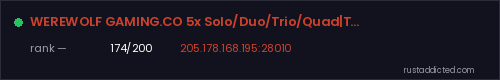 WEREWOLF GAMING.CO 5x Solo/Duo/Trio/Quad|TP|Kits|Loot x5|WIPED – Rust server stats
