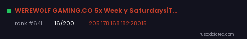 WEREWOLF GAMING.CO 5x Weekly Saturdays|TP|Share BPs|Loot x5| – Rust server stats