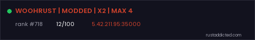 WOOHRUST | MODDED | X2 | MAX 4 – Rust server stats
