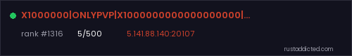 X1000000|ONLYPVP|X1000000000000000000|FUN|FPS++ – Rust server stats