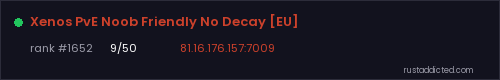 Xenos PvE Noob Friendly No Decay [EU] – Rust server stats